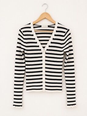 Ulla Johnson Aeris 100% Cashmere Noir Stripe Cardigan Size Small